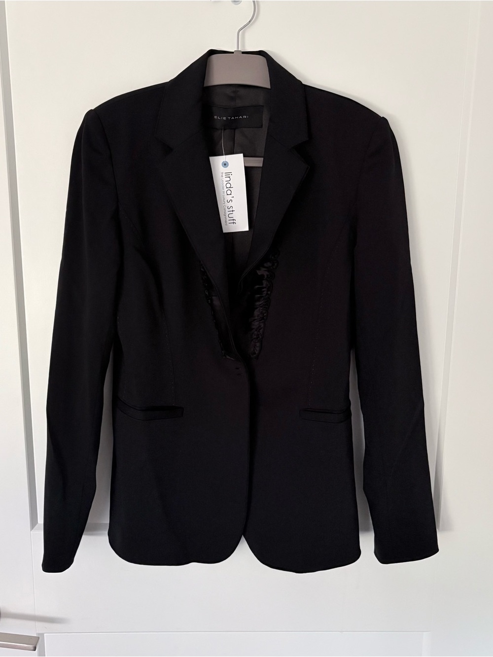 Elie Tahari Black Virgin Wool Blend Tailored Blazer Jacket NWOT Size A-Small